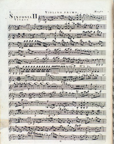Erste Seite der Partitur für Violine in Sinfonie Nr. 2 von J. Haydn von Unbekannter Künstler