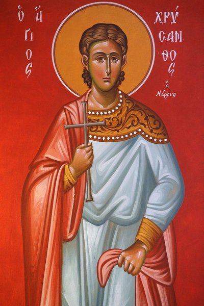 Fresko in der Heilig-Kreuz-Kirche, Pedoulas. Heiliger Chrysanthos, 20150510, Pedoulas, Zypern von Unbekannt