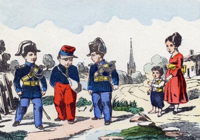 Gendarmen. Gravur in "Alphabet militaire enfantin". Bildgebung von Pont-a-Mousson, um 1890. 20 Seiten. von Unbekannt