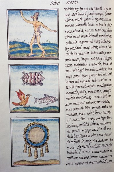 Goldschmied, Seite aus dem Florentiner Kodex, zweisprachige Version in Spanisch und Nahuatl, Allgemeine Geschichte der Dinge von Neuspanien, von dem spanischen Missionar Fray Bernardino de Sahagun (1499-1590). Aztekische Zivilisation von William M. Timlin