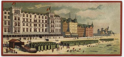 Grand Hotels: Außenansicht des Hotel de la Plage in Ostende, Belgien - Karte einer Serie, die die Hotels der 