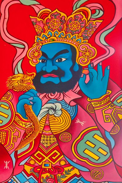 Wächterfiguren im chinesischen Fukinese-Tempel, Yangon, Myanmar, Asien (Foto) von Unbekannter Künstler