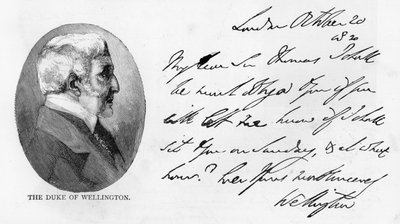 Handschrift und Unterschrift von Arthur Wellesley von Unbekannt