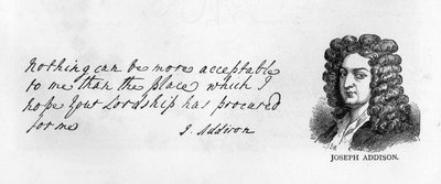 Handschrift und Unterschrift von Joseph Addison von Unbekannt