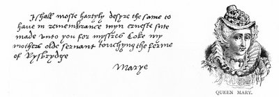Handschrift und Unterschrift von Prinzessin Mary aus einem Brief an Thomas Cromwell, um ihre Sorge um das Wohlergehen von Margaret Coke, ehemals Dienerin ihrer Mutter, Katharina von Aragon, auszudrücken von Unbekannt