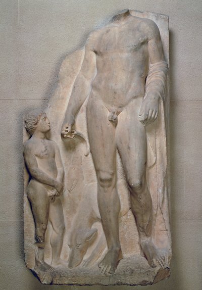 Jäger, Fragment eines Reliefs auf einer Grabstele, attisch, wahrscheinlich frühes 4. Jahrhundert v. Chr. von Unbekannt