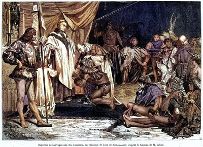 Jean de Bethencourt, normannischer Edelmann, Baron de Saint Martin le Gaillard, eroberte und christianisierte die Kanarischen Inseln im Januar 1405, aus der Zeitschrift 