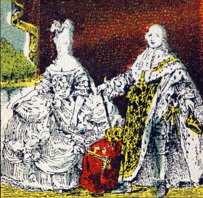 König Ludwig XVI. von Frankreich und Königin Marie Antoinette. Gravur in "Histoire de France". Serie von Werbebildern, veröffentlicht im Auftrag von Louit, 24 rue d