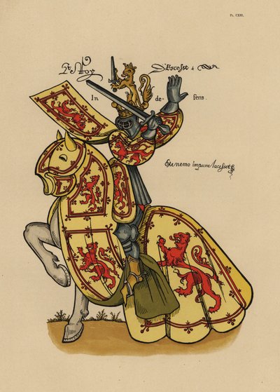 König von Schottland, mit Löwenbanner und Helmzier von John Pardon