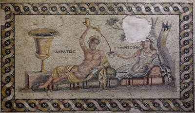 Kratos und Euphrosyne - Mosaik, Akratos und Euphrosyne, Zeugma-Mosaikmuseum, Gaziantep, Südostanatolien, Anatolien, Türkei, Asien von Unbekannter Künstler