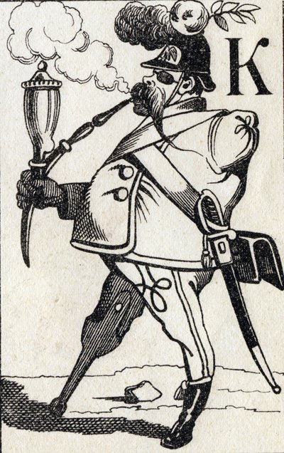 Buchstabe K Fritz Kreutzer. Gravur in "ABC Les Images en Alphabet". Epinal-Bildgebung. Pellerin und Cie, Drucker-Verleger, Epinal, Ende des 19. Jahrhunderts, circa 1890. von Unbekannt