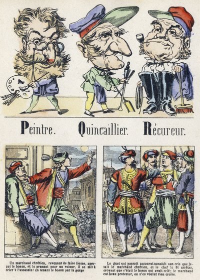 Buchstaben P, Q und R: Maler, Eisenwaren und Wiederverwerter. Alphabet des orientalischen Märchens. Epinal-Bildgebung, um 1890. Beliebte Serie. Kleines Heft mit 8 Seiten. von Unbekannt