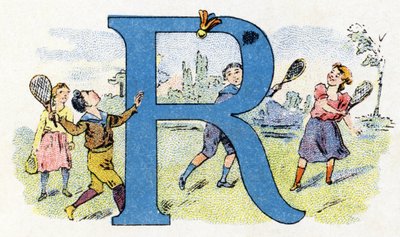 Buchstabe R: Fliegende Rakete. Alphabet von Phosphatine Falieres. Gravur. Brevete Alphabet S.G.D.G. von Apotheker Pierre Emile Falieres. Illustrationen in Chromolithographie, Ende des 19. Jahrhunderts. 16 Seiten. von Unbekannt
