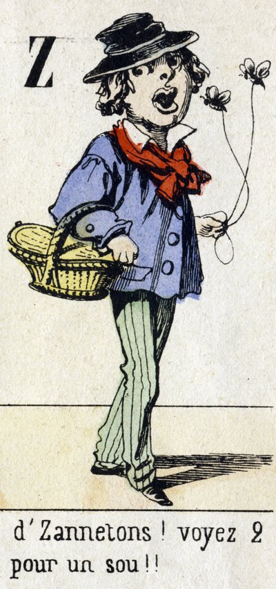 Buchstabe Z: "von Zannetons! Siehe 2 für einen Penny!!" Alphabet "Kindervergnügen". Imaging von Epinal, ca. 1890. Beliebte Serie. Kleines Heft mit 8 Seiten. von Unbekannt