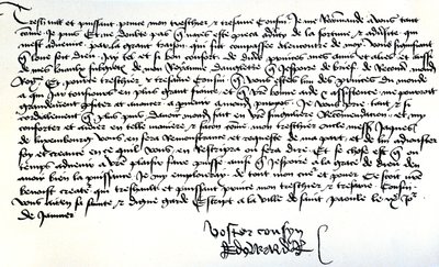 Brief von König Edward IV. an Franz II., Herzog der Bretagne, mit der Bitte um Hilfe bei der Rückeroberung seines Königreichs, geschrieben in Saint-Pol, 9. Januar von Unbekannt