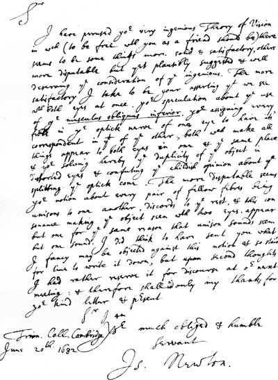 Brief von Sir Isaac Newton an William Briggs, M.D., geschrieben vom Trinity College, Cambridge, 20. Juni von Unbekannt