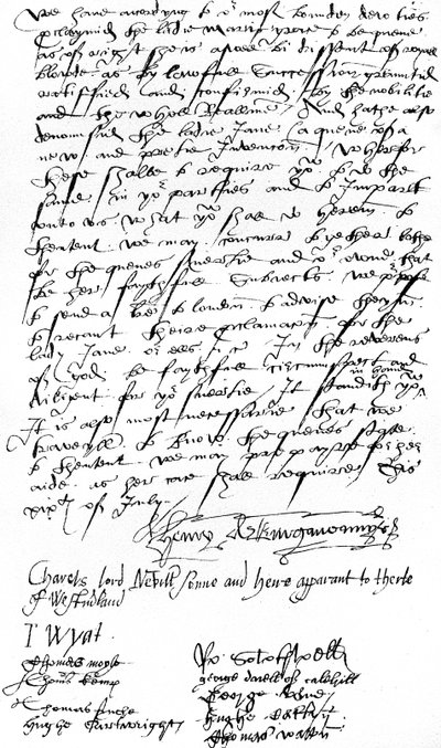 Brief von Unterstützern von Königin Maria I. in Kent an Sir Nicholas Pelham und die Herren von Sussex, in dem die Proklamation von Lady Mary als Königin verkündet und Lady Jane Grey verurteilt wird von Unbekannt