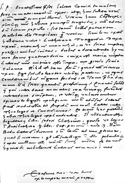 Brief in Latein von Erasmus an Nicolaas Everaerts über die Ehe von Martin Luther, in dem es heißt: 