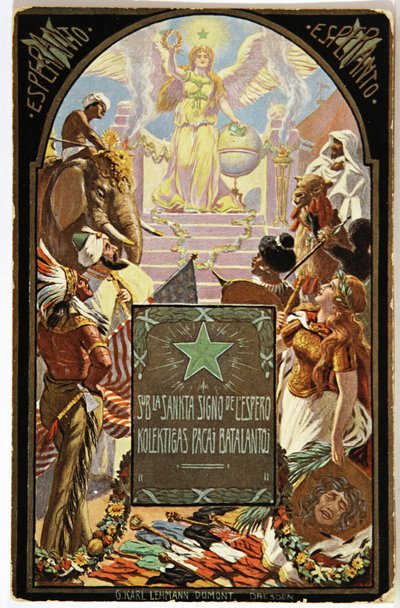 Literatur. Linguistik. Allegorie des Esperanto (Europäische Gemeinsprache). Postkarte, Ungarn von Unbekannter Künstler
