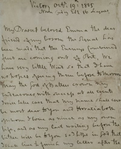 Lord Nelsons letzter Brief an Emma Hamilton, geschrieben von der 