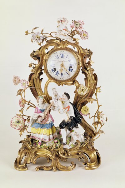 Louis XV vergoldete und Porzellanuhr, mit Meissener Figuren von Unbekannt