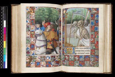 MS 92 f.132v-133r, Totenoffizium, Matutin, Die drei Lebenden und die drei Toten, aus einem Stundenbuch, Westfrankreich, Gebrauch von Rom, 1490-1510 von Unbekannt