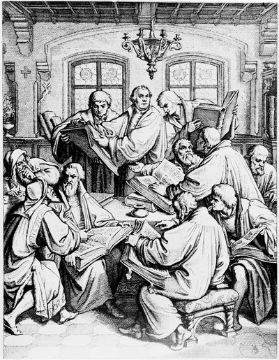 Martin Luther übersetzt die Heilige Bibel aus dem Lateinischen ins Deutsche von Unbekannter Künstler