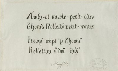Mayfield Church - Inschrift für Thomas Rolleston: Federzeichnung, nd [?18. Jahrhundert] von Unbekannt
