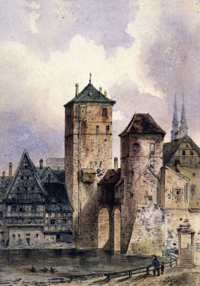 Mittelalterliche Stadt am Rhein, um 1850-1900 von Unbekannter Künstler
