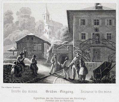 Salzmine: der Eingang zur Mine, in Durrnberg, Österreich, um 1850 von Unbekannt