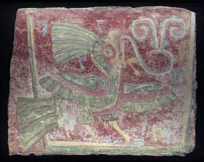 Wandfragment eines Quetzals mit singender Virgula, Frühklassische Periode von Unbekannt