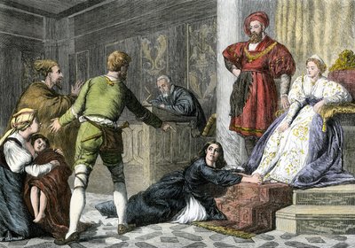 Mythen und Legenden: die Tochter eines Juden, die im Mittelalter der Hexerei beschuldigt wurde (Farbstich des 19. Jahrhunderts) von Unbekannter Künstler