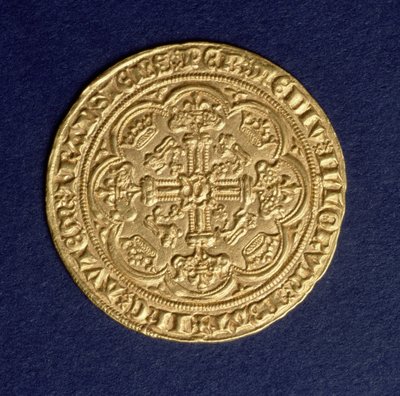 Noble von Edward III. (1312-77) Rückseite zeigt ein Kreuzmuster, Calais-Münze, eingeführt 1344 von Unbekannt