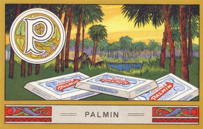 P: Palmin - Alphabet Palmin. Serie von Chromolithographien herausgegeben von H. Schlinck & Cie, Hamburg. Werbung für Palmin feinstes Kokosfett. von William M. Timlin