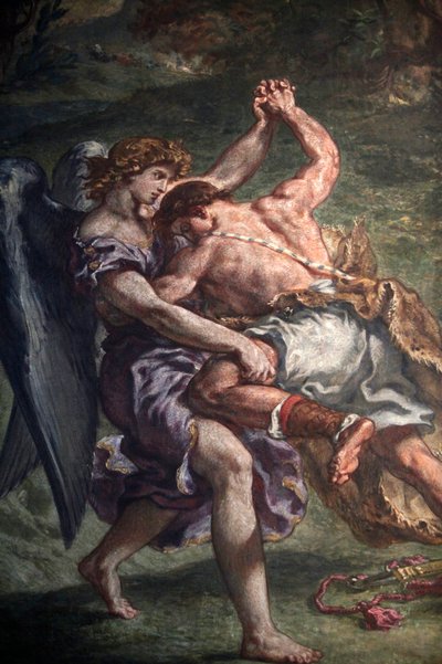 Malerei von Eugène Delacroix in der Basilika Saint-Sulpice, Paris: Jakob kämpft mit dem Engel, Paris, Frankreich von Unbekannt
