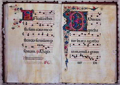 Piccolomini-Bibliothek: Chorbuch, cod.12.N, ff. 92v-93r mit „Blattinitiale“ von Unbekannter Künstler