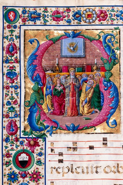 Piccolomini-Bibliothek: Chorbuch, cod. 23.8, ff. 100v mit „Pfingsten“, von Girolamo da Cremona (Detail) von Unbekannter Künstler