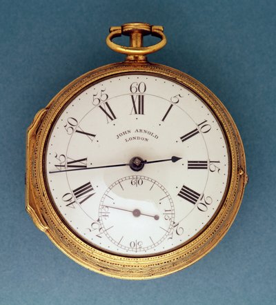Taschenuhr, mit vergoldetem Silbergehäuse und weißem Emaillezifferblatt, englisch, von John Arnold von Unbekannt