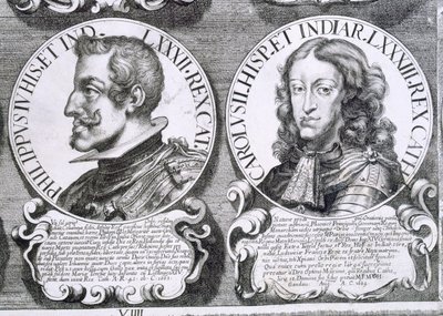 Porträts von Philipp IV. und Karl II. (Lithografie) von Unbekannt