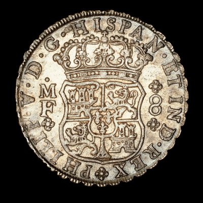 Seltene Silbermünze, Spanisch-Amerika König Ferdinand VI, 8 Reale, gekröntes Schild mit spanischen Wappen 1740 (Foto) von Unbekannter Künstler
