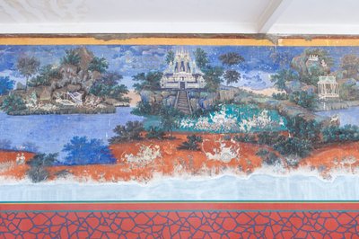 Reamker-Fresken, die die Wände des Königspalastkomplexes in Phnom Penh, Kambodscha, schmücken von Unbekannter Künstler