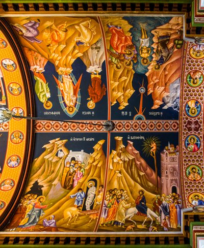 Szenen aus dem Neuen Testament, Byzantinische Minas-Kathedrale mit bunten Fresken, Heraklion von Unbekannter Künstler