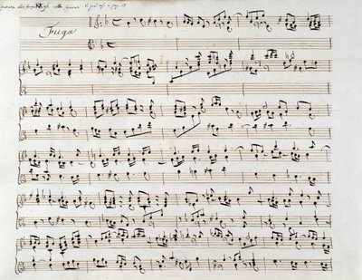 Notenblatt für Händels Fuge aus einem Manuskript mit zwei Werken von Domenico Scarlatti und Friedrich Händel von Unbekannter Künstler