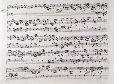Notenblatt für Händels Fuge aus einem Manuskript mit zwei Werken von Domenico Scarlatti und Friedrich Händel von Unbekannter Künstler