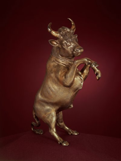 Silbervergoldetes Modell eines aufbäumenden Stiers von Hans Keller, ca. 1590 von Unbekannt