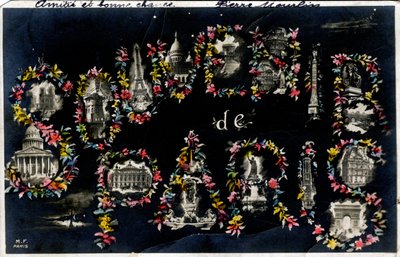 Souvenir von Paris mit verschiedenen Stadtdenkmälern von Unbekannt