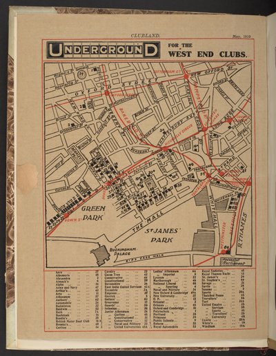 Untergrund für die West End Clubs, Mai 1910 von Unbekannter Künstler