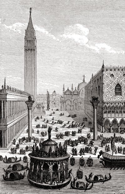 Venedig - Markusplatz mit Kathedrale und Gondeln von Unbekannter Künstler