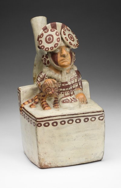 Gefäß in Form eines sitzenden Herrschers mit einer Pampaskatze, 250-550 n. Chr. von Unbekannt