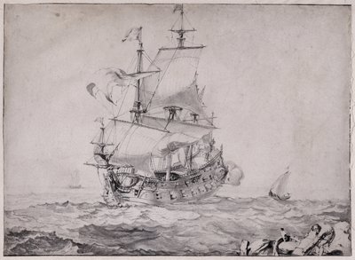 Schiffe auf See, die die Kanone abfeuern - Zeichnung von Pierre Puget (1620-1694) 17. Jahrhundert von Unbekannter Künstler